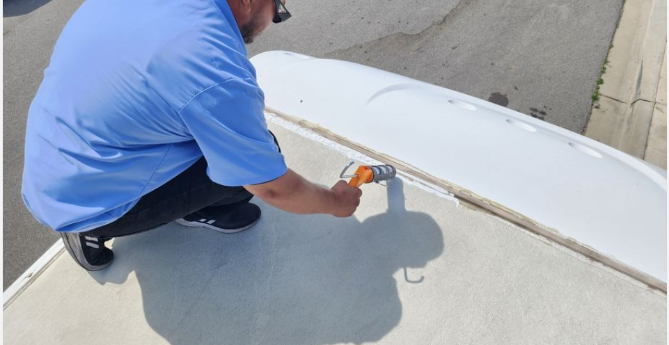 RV roof seal being resealed on-site in Fontana